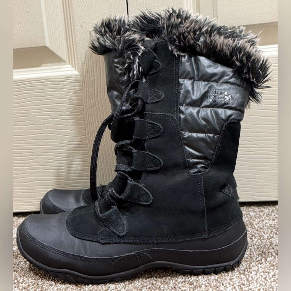 The North Face Boots Womens Size 8.5 Black Winter Snow Fur Waterproof 200g A0Z3